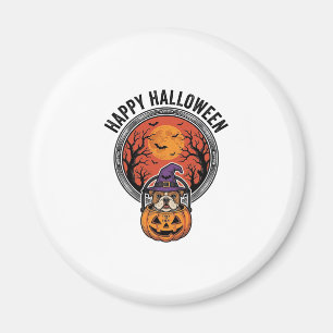 Fröhliches Halloween Bulldogge Hexe Kürbis Vintage Magnet