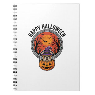 Fröhliches Halloween Bulldogge Hexe Kürbis Vintage Notizblock