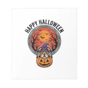 Fröhliches Halloween Bulldogge Hexe Kürbis Vintage Notizblock