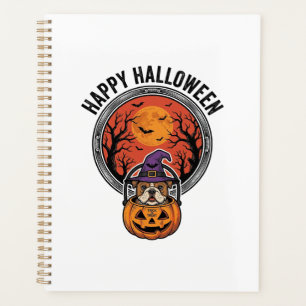 Fröhliches Halloween Bulldogge Hexe Kürbis Vintage Planer