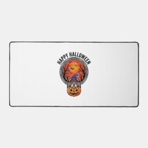 Fröhliches Halloween Bulldogge Hexe Kürbis Vintage Schreibtischunterlage