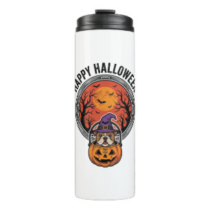 Fröhliches Halloween Bulldogge Hexe Kürbis Vintage Thermosbecher