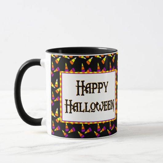 Fröhliches Halloween Candy Pattern auf Black Coffe Tasse (Links)