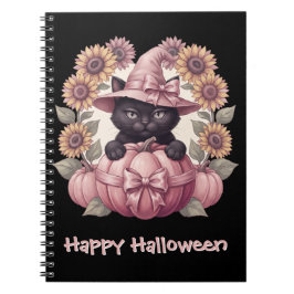 Fröhliches Halloween Coquette Schwarze Katze & Ros Notizblock