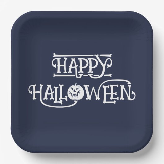'Fröhliches Halloween' Deep Navy Halloween-Party Pappteller (Vorderseite)