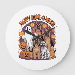 Fröhliches Halloween Deutscher Schäferhund Große Wanduhr