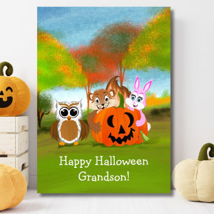 Fröhliches Halloween Enkel Chipmunk, Kaninchen & E Karte