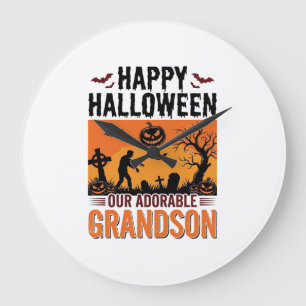 Fröhliches Halloween Enkel Vintage Grusel-Shirt De Große Wanduhr