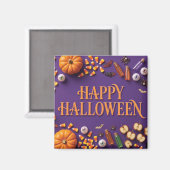 Fröhliches Halloween-Flat-Lay auf Lila  Magnet (Vorderseite/Rückseite)