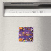 Fröhliches Halloween-Flat-Lay auf Lila  Magnet (In Situ (Geschirrspüler))
