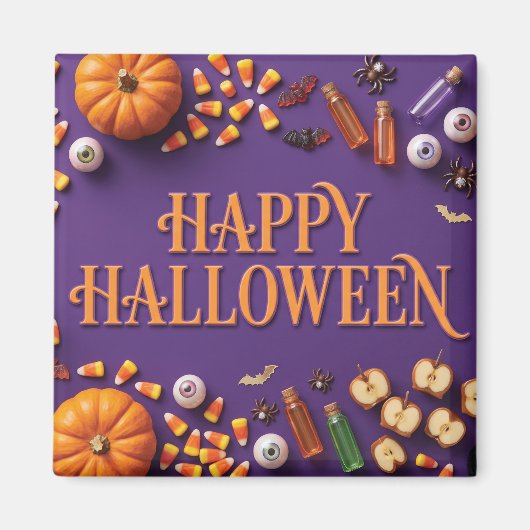 Fröhliches Halloween-Flat-Lay auf Lila  Magnet (Vorne)