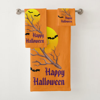 Fröhliches Halloween Fledermäuse und der Mond Badhandtuch Set