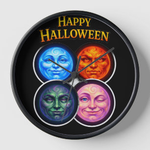 Fröhliches Halloween für Elemente, Mondgesichter f Uhr