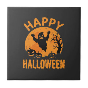 Fröhliches Halloween-Geist-Kürbis-Vektordesign Fliese