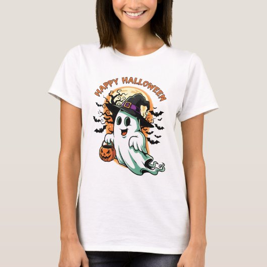 "Fröhliches Halloween" Geist T-Shirt (Vorderseite)