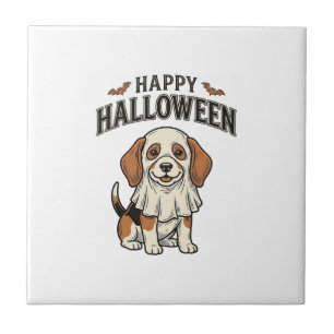 Fröhliches Halloween-Geisterhund-Vintage-Gravur-Sh Fliese