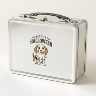 Fröhliches Halloween-Geisterhund-Vintage-Gravur-Sh Metall Brotdose