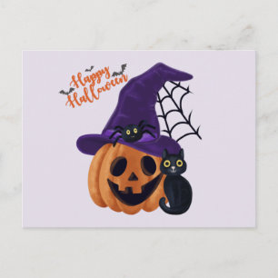 Fröhliches Halloween Geschnitzter Kürbis mit schwa Postkarte