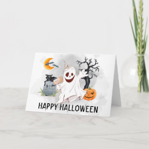 Fröhliches Halloween Gespenst Aquarell  Karte