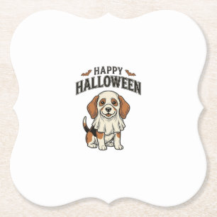 Fröhliches Halloween-Gespenst-Hund Vintage-Gravur- Untersetzer
