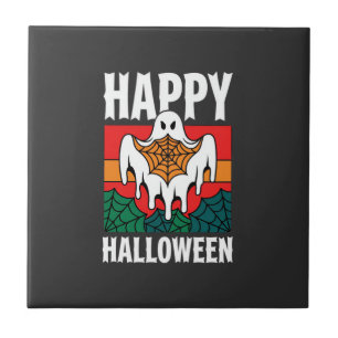 Fröhliches Halloween Gespenst Spinnennetz Retro Fliese
