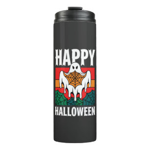 Fröhliches Halloween Gespenst Spinnennetz Retro Thermosbecher