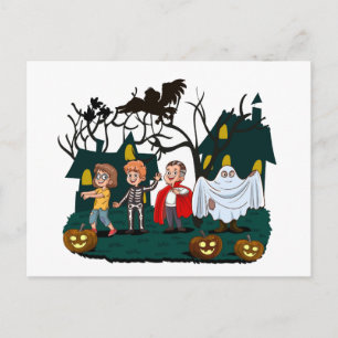 Fröhliches Halloween Gespenst und Kürbisse Feiertagspostkarte