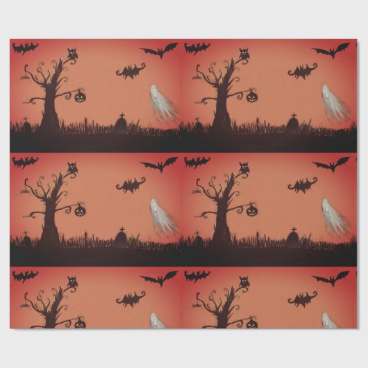 Fröhliches Halloween Ghosts & Pumpkin Wrapping Pap Geschenkpapier (Flach)