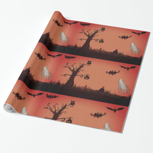 Fröhliches Halloween Ghosts & Pumpkin Wrapping Pap Geschenkpapier (Ungerollt)