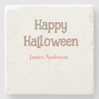 Fröhliches Halloween grün orange Pastell trendy mo Steinuntersetzer
