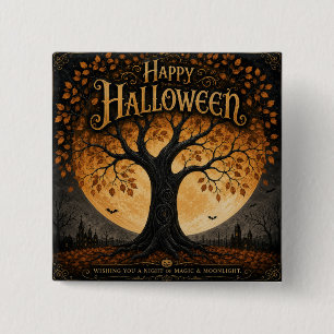 Fröhliches Halloween Gruseliger Baum Vollmond Goth Button