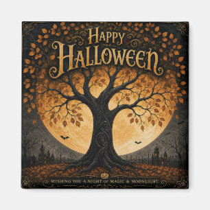 Fröhliches Halloween Gruseliger Baum Vollmond Goth Magnet