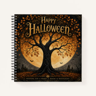 Fröhliches Halloween Gruseliger Baum Vollmond Goth Notizblock