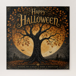 Fröhliches Halloween Gruseliger Baum Vollmond Goth Puzzle