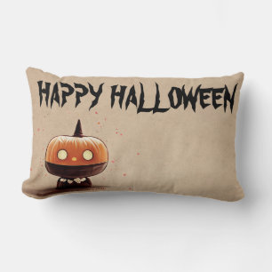 Fröhliches Halloween Hexe mit ihrem Besen Orange T Lendenkissen