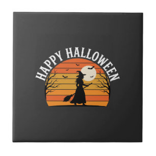 Fröhliches Halloween Hexe Sonnenuntergang Design_1 Fliese