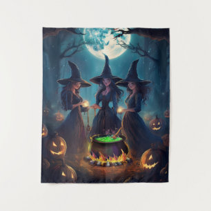 Fröhliches Halloween Hexenbrauen unter dem Vollmon Wandteppich