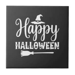 Fröhliches Halloween Hexenhut Besen Design Fliese