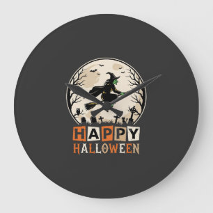 Fröhliches Halloween Hexenmond Friedhofsdesign_1 Große Wanduhr