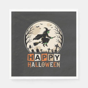 Fröhliches Halloween Hexenmond Friedhofsdesign_1 Serviette