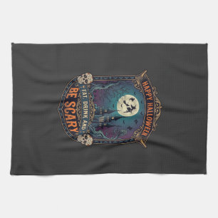 Fröhliches Halloween Hexenschloss Schädel Fett Tri Geschirrtuch