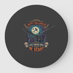Fröhliches Halloween Hexenschloss Schädel Fett Tri Große Wanduhr