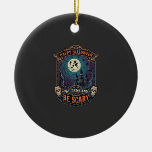 Fröhliches Halloween Hexenschloss Schädel Fett Tri Keramik Ornament