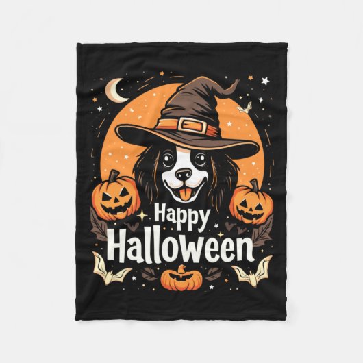 Fröhliches Halloween Hund Langarm Fleecedecke (Vorderseite)