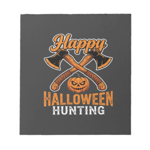 Fröhliches Halloween Jagd gekreuzte Äxte Kürbis Notizblock