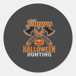 Fröhliches Halloween-Jagd gekreuzte Äxte Kürbis Runder Aufkleber
