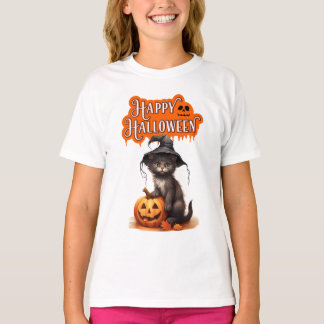 Fröhliches Halloween-Katz-Shirt – Süßes schwarzes T-Shirt