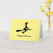 Fröhliches Halloween, Katze auf Broomstick Karte (Gelbe Blume)