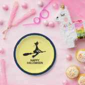 Fröhliches Halloween, Katze auf Broomstick Pappteller (Party)