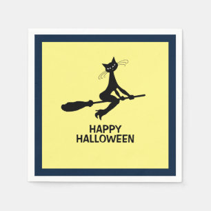 Fröhliches Halloween, Katze auf Broomstick Serviette